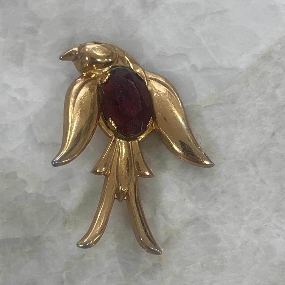 Coro Signed Jelly Belly Rhinestone Swallow Bird Brooch